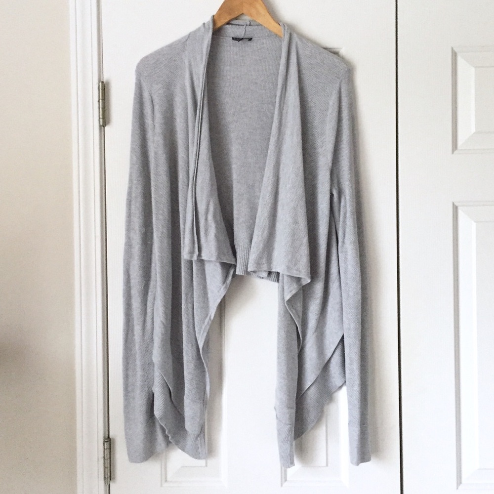 Express gray waffle waterfall cardigan sweater